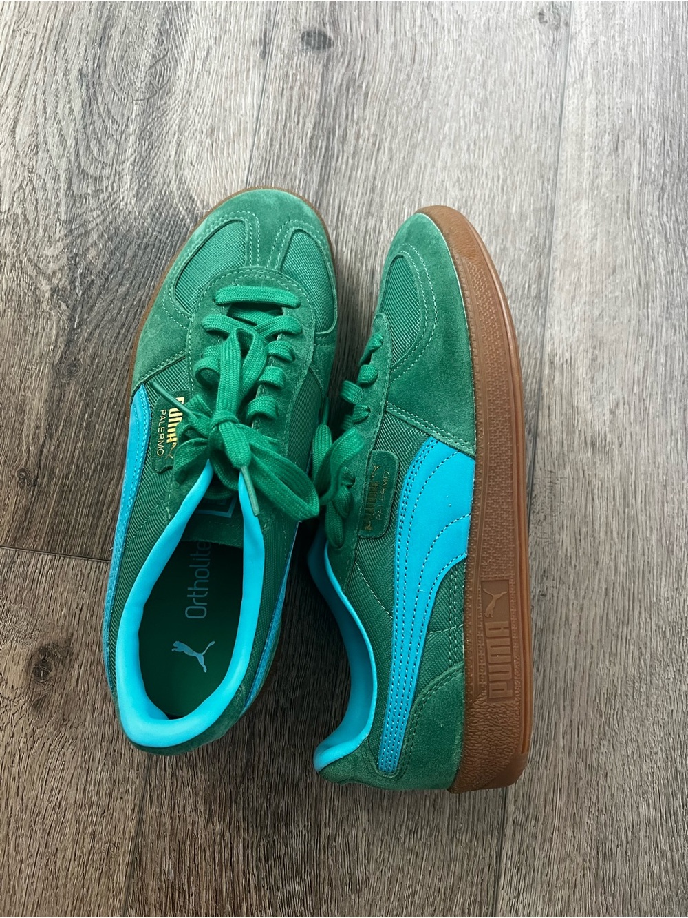 Puma Palermo Green Suede Sneakers with Teal Trim